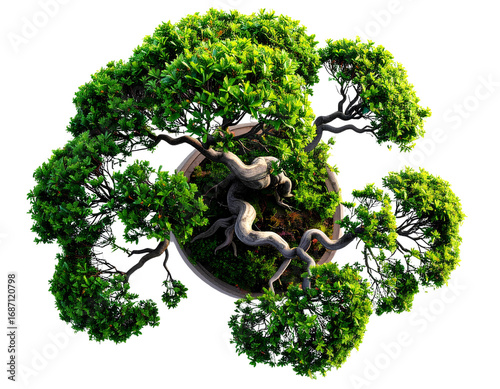 Mini bonsai tree, top view, PNG transparent