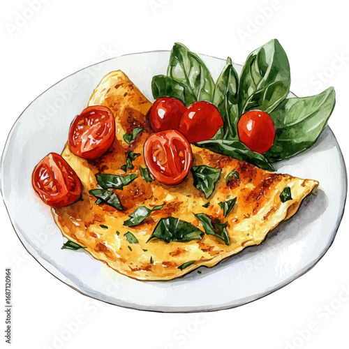 Omelette, watercolor painting vector, isolated on a white background.