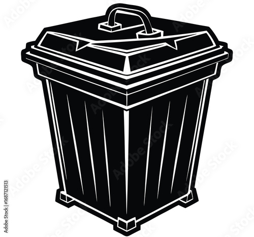 Garbage bin icon isolated on a white background with a recycle symbol and trashcan illustration