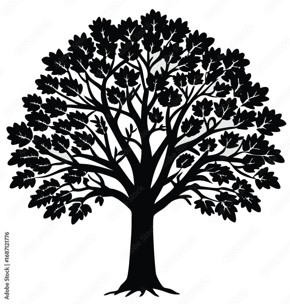 Obraz premium Vector tree silhouette isolated on white background with branches and leaves