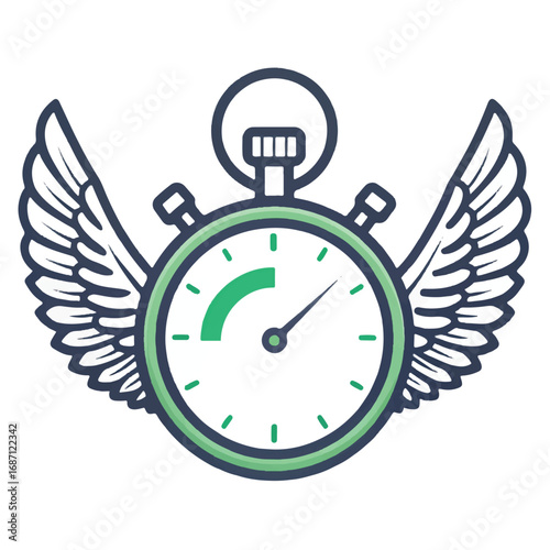 Fast Speed Stopwatch with Wings:  Modern Flat Design,  Time Management Concept,  Efficiency and Success Illustration.