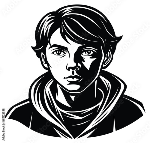 Black and white sketch of a vintage portrait of a young man's face