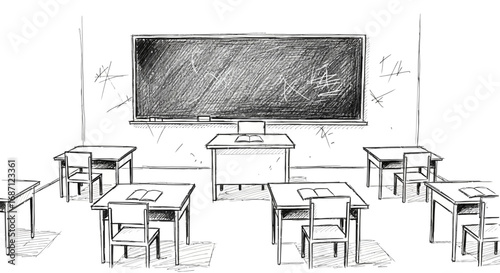 Sketch illustration of a classroom, representing education and learning