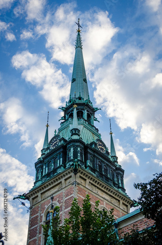 Canvas Print Stockholm Church Spire Against Blue Sky