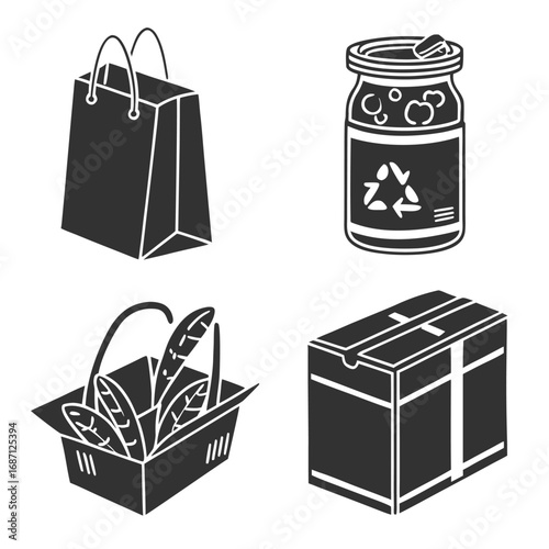 Shopping bag jar basket cardboard box paper bag food jar