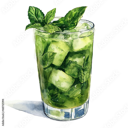 watercolor of Mojito, vector, isolated on a white background.