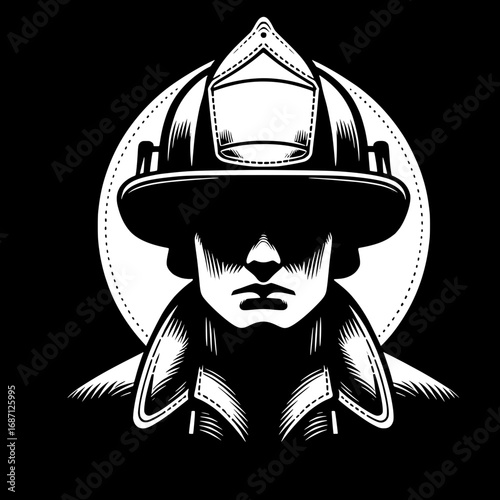 Black and White Vector Silhouette of Firefighter Helmet