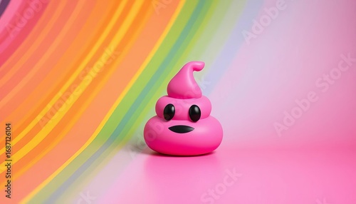 Pink poop emoji on vibrant rainbow background Minimalist, fun, pop art style,  contemporary,  image