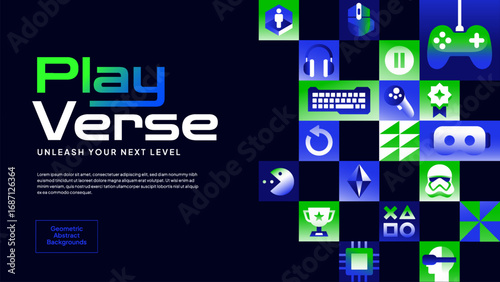 PlayVerse Esports Background with Consoles and Controllers - Sleek Vector Template for Streaming Graphics