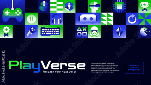 Gaming Background with PlayVerse Typography and Joysticks - Futuristic Vector Design for Digital Media