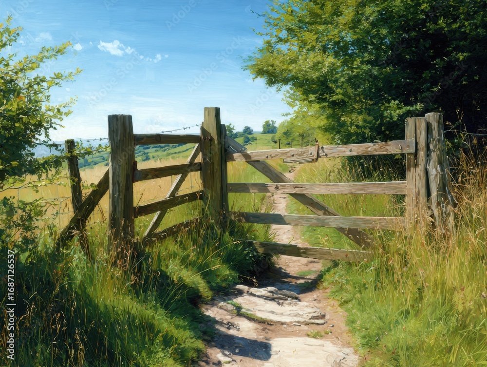 Fototapeta premium A Countryside Footpath Featuring A Classic English Stile