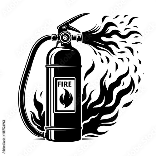Black and White Vector Silhouette of Fire Extinguisher