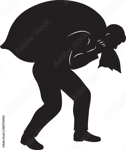 Man Carrying Heavy Sack Silhouette Vector