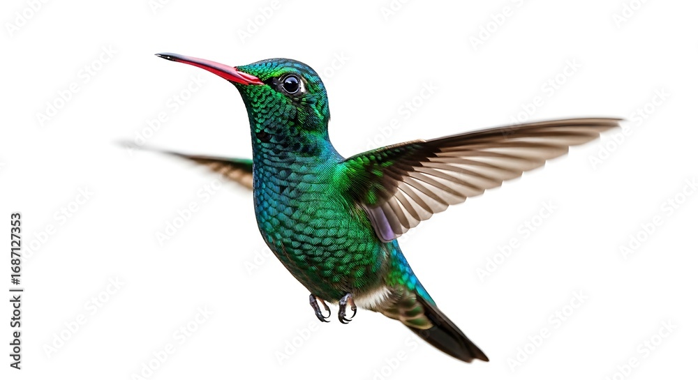 Obraz premium Beautiful Hummingbird with Emerald Green and Blue Feathers