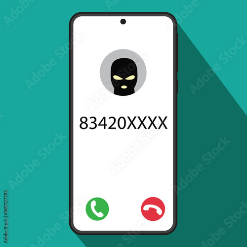 Vector illustration of smartphone, scam, cyber crime, internet crime, hoax and fraud. Concept of Cheating, Pranks, or Scams. Fraud People Makes Suspicious Call from Unknown Number on Smartphone.