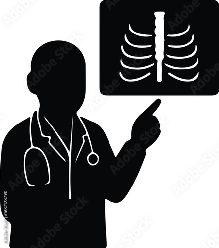 Vector Doctor examining chest x-ray radiology diagnostics silhouette Illustrator