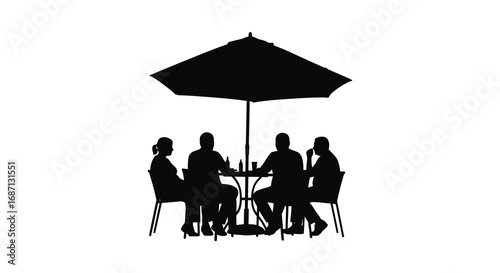 people dining under an umbrella at outdoor table