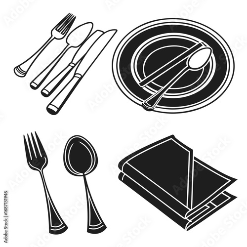 Tableware and folded napkin fork spoon