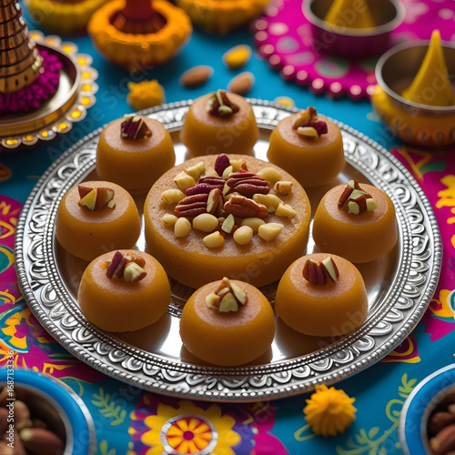 Delectable Motichoor Ladoo: Festive Indian Sweets, Gourmet Dessert Platter