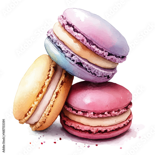Macarons, watercolor vector, isolated on a white background.