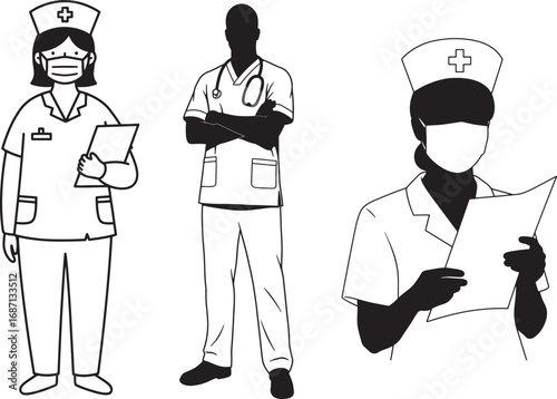 Surveyors Using Theodolite Silhouettes Vector