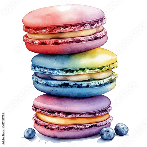 Macarons, watercolor illustration vector, isolated on a white background.