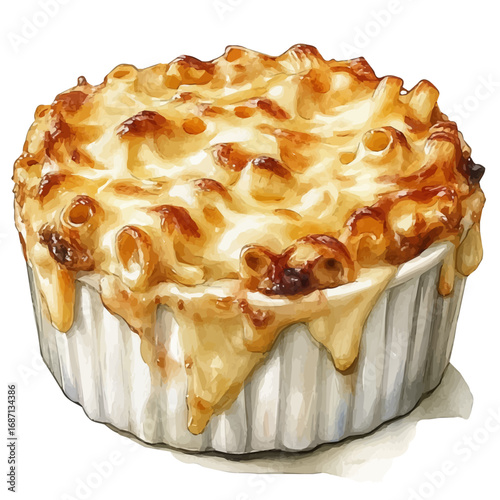 Macaroni And Cheese, watercolor painting vector, isolated on a white background.