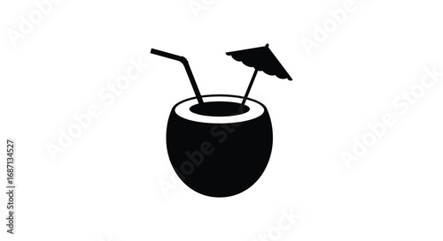 a coconut drink with straw and umbrella icon