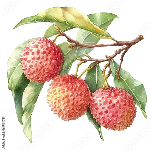 Lychee, watercolor painting vector, isolated on a white background.