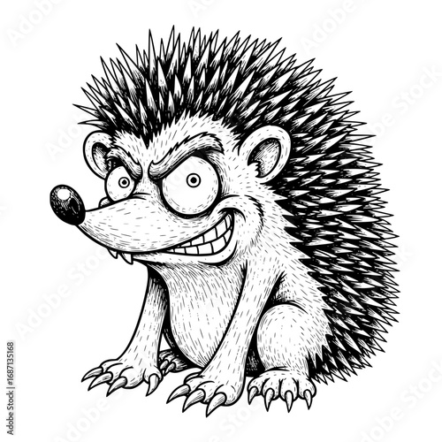 A mischievous hedgehog stares directly, emanating an expressive cartoon character, featuring a smiling visage. vector illustration