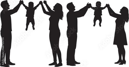 Parents holding babies silhouette