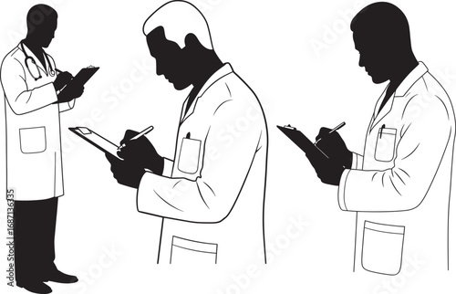 Doctors writing notes silhouette