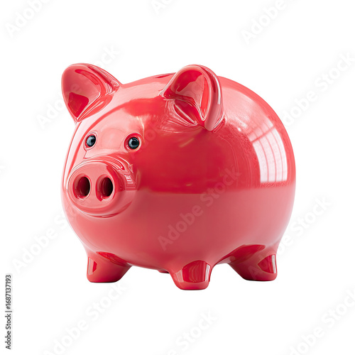 Shiny red piggy bank, cartoon style, simple design