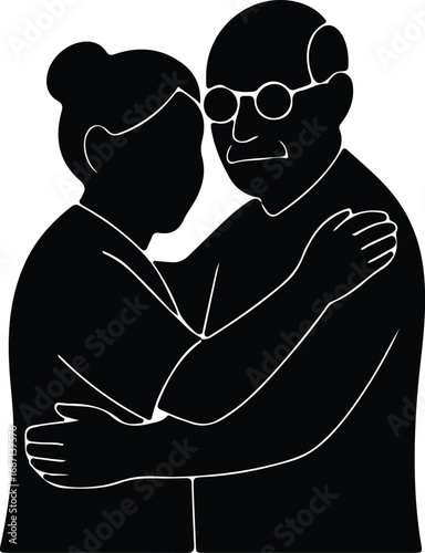 Vector Loving grandparents hugging silhouette Illustrator