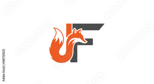 Fox and Letter F Logo Design, Orange Fox with Gray Letter, Modern Design.