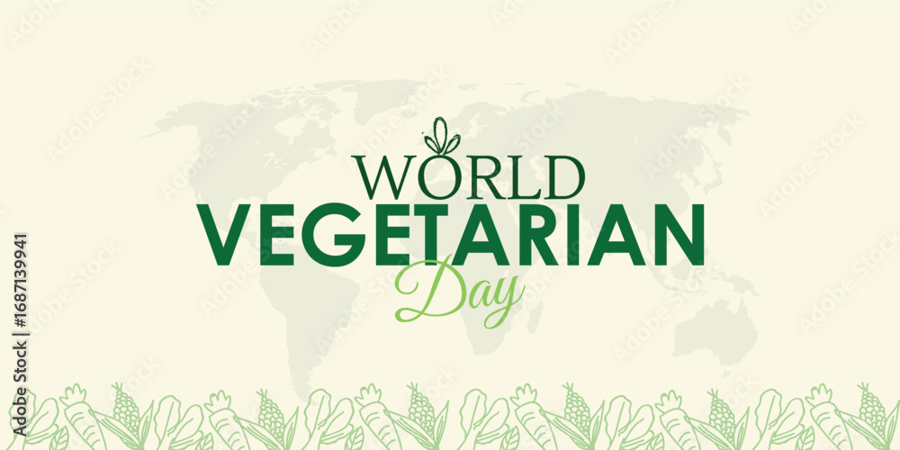 Obraz premium World Vegetarian Day Logo Celebration isolated template background banner poster card flyer green vegetable concept idea vector design 