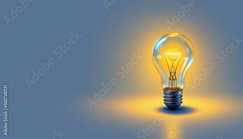 create a digital illustration featuring a clear, central light bulb in the subject position on the right side of the image, with ample copy space on the left side