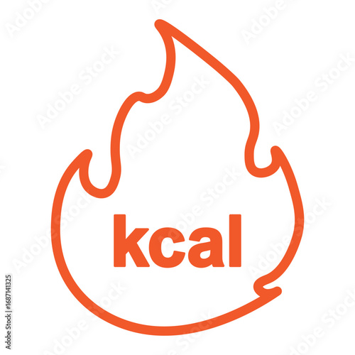 Energy fat burn kcal fire outline icon. Kilocalorie line logo vector weight fitness flame graphic icon illustration. Kilocalorie symbolic emblem for food products cover designation, fat burning.
