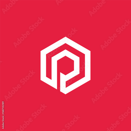 Initial Letter P Geometric Hexagon Logo Design Vector Template