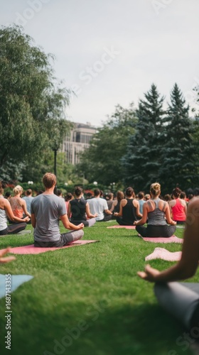 Outdoor yoga session in a city park for relaxation