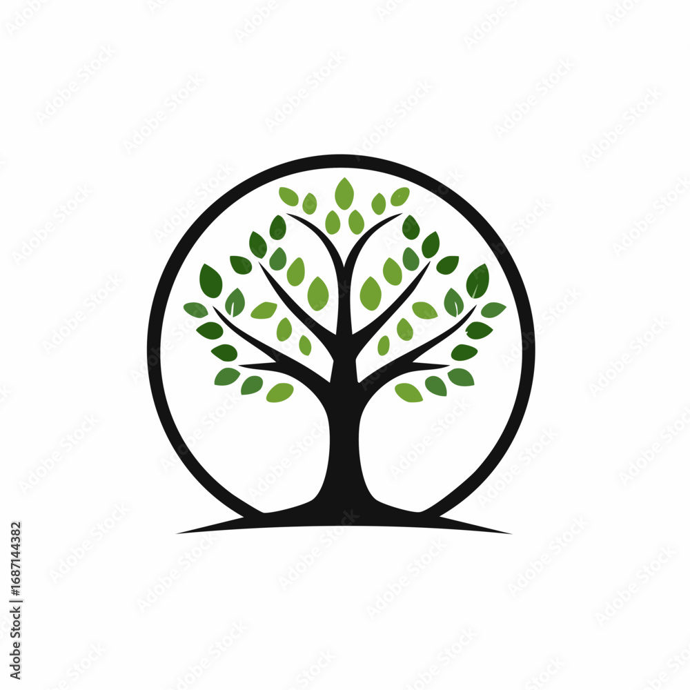 Obraz premium Circle Tree Logo Symbolizing Nature, Growth, and Environmental Harmony