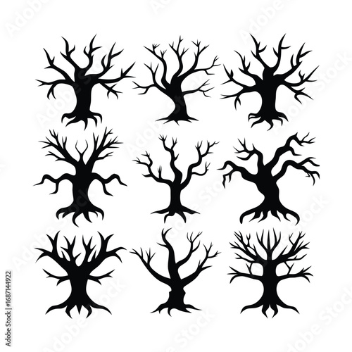 Creepy and Spooky Tree Vector Set for Halloween
