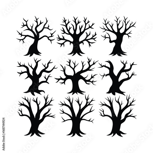 Creepy and Spooky Tree Vector Set for Halloween
