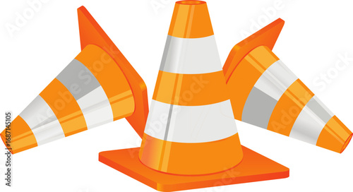 Traffic cone icon set. Road cone icon vector. Road divider with cones. Roadblock or Road barrier mark for apps or websites, symbol illustration