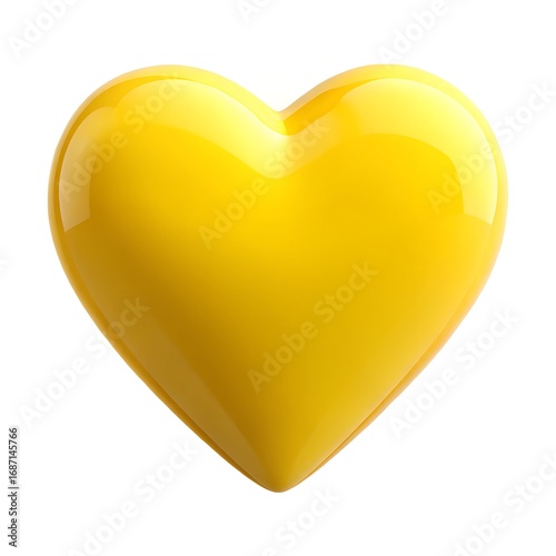 Shiny Yellow Heart Shape on White Background glossy