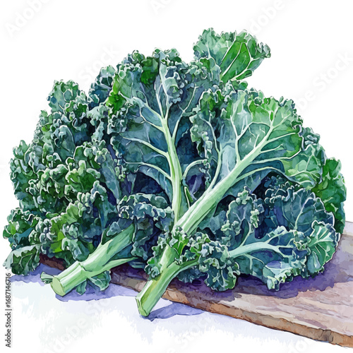 Kale, watercolor painting vector, isolated on a white background.