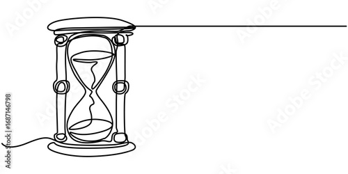 Vintage Hourglass Hourglass countdown simple outline illustration. Continuous line drawing of Hourglass timer, One continuous line drawing of sand hourglass. Vintage timer as Countdown. 