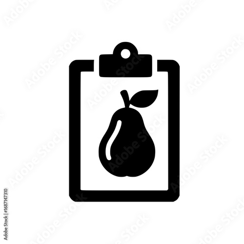 Healthy food checklist clipboard with pear icon for diet planning or nutrition documentation
