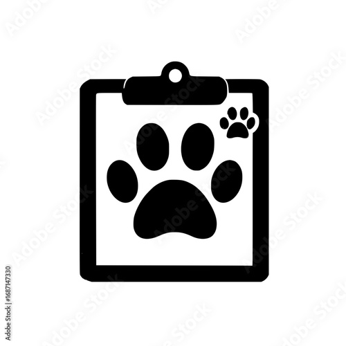 Clipboard with small paw icon representing pet health checklist or veterinary care planning
