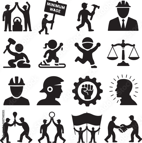 Labor and Workers Rights Icons and SymbolsTitle:Labor and Workers Rights Icons and